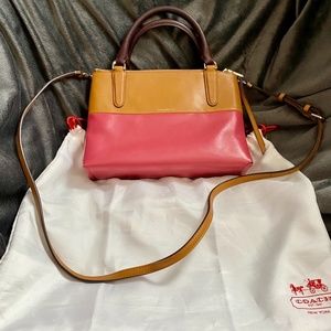Coach Mini Borough Bag in Tan/Brown/Pink Colourblock Smooth Leather
